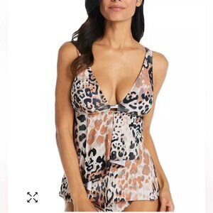 Beyond Control Leopard Print Tankini Top Size 6 Brown Sculpting Comfort Fit